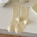 Japanese style cream white crew socks with colorful flecks and ribbed knit texture - Milky Yellow