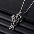 Silver stainless steel grim reaper scythe pendant necklace on black leather surface - Reaper Skeleton