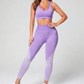 Set yoga viola senza cuciture con stampa leopardata, leggings a vita alta e reggiseno - S / Viola Chiaro