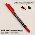 Dual-tip waterproof red marker pen with fine needle point and standard broad tip - Water-based Hongcheng / Bulk Packaging / Red
