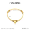 Close-up of golden beaded stainless steel bracelet with a polished 3D heart pendant - Gold (KB206159-Z)