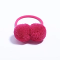 Magenta plush double pom pom hair tie with high-elastic pink band for kids hair styling - Hot Pink
