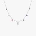 Elegante collana in argento sterling S925 con sette gemme rotonde colorate in pavé - Platino Arcobaleno