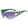 Gafas de sol Y2K sin montura con lentes degradadas violetas y montura verde oscuro - Patillas Púrpuras Lentes Grises