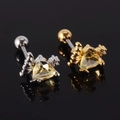 Macro shot of triangle gemstone stud earring with fan-shaped base and screw ball back - 11# Shell/Triangle Design-Silver