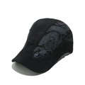 Macro detail of breathable mesh fabric and grey dragon pattern on black ivy cap - M (56-58cm) / Black