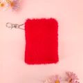 Mini A7 pluche notitieboekhoes in rood met zacht imitatiebont en zilveren metalen hanger - A7 Mini / Rood