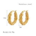 Golden C-shaped stainless steel earrings with hollow honeycomb texture and dimensions - Gold LE3482
