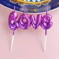 Purple pearlescent LOVE letter candles with polka dots and cake picks for celebration - Metallic Purple - LOVE