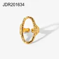 18K gold plated stainless steel hammered adjustable ring with oval cutout detail - Hammered Oval Hollow