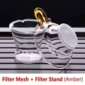 Transparent glass tea infuser filter and amber handle stand set for Gongfu tea brewing - Yellow Type 76 Tea Filter