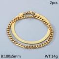 Two-piece gold titanium steel set featuring a cuban link and a flat snake chain - 180x5mm / Gold (KB181667-Z)