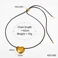Adjustable black wax cord necklace with 25mm polished gold hollow heart pendant - Large 3D Heart Style (KDD1000)