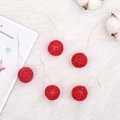 Set of 5 red wool felt Christmas ball ornaments with gold cross-stitch embroidery - Gold Thread Stitched Ball Style (B-33) / 5 Pieces / Red