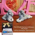 Blue-grey poodle resin dog figurines set in a gift box for home and car decor - 1 Pair + Gift Box Packaging / Gray