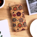 Bohemian cork wallet with floral patterns and gold zipper in a rectangular design - Style A