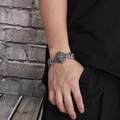 Men's 304 stainless steel wolf head bracelet with vintage silver finish and braided chain - Wolf Head Style (KB139276-KJX)