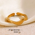 Adjustable golden stainless steel ring with wave design and 1.7cm diameter size - Gold Irregular Ring