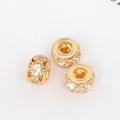 Three gold hollow-out spacer beads with clear rhinestones for DIY bracelets - 8mm Rhinestone Wheel Spacer Bead / KC Gold