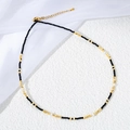 Collar de cuentas de espinela negra con acero de titanio chapado en oro 18k y perlas - Collar / Collar de Espinela Negra