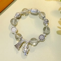 Silver lucky cat charm bracelet with transparent crystal beads and decorative tassel - 12mm Green Ghost: Fortune Talisman Fortune Cat
