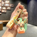 Cute Pokemon Leafeon PVC keychain pendant with pink silicone strap and golden metal ring - B316-5 Green / Large