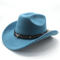 Detailed view of teal felt cowboy hat featuring a silver bull skull on a woven band - M (56-59cm) / Peacock Blue (Suede)