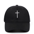 Classic black baseball cap featuring white cross embroidery and adjustable strap - Adjustable / Black