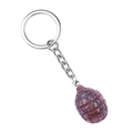 Mini grenade keychain made of natural reddish brown stone with silver metal ring - India Agate