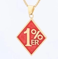 Collar de motero con colgante de rombo 1%ER en rojo y oro con cadena de bolas - Logotipo de Rombo 1%er / Sin cadena / Dorado Rojo Aceitado