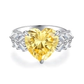 Exquisite S925 sterling silver ring featuring a large heart-shaped yellow gemstone and side diamonds - US 5 / Yellow Zirconia