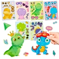 6-pack of colorful DIY dinosaur stickers with various facial features for kids - Dinosaur Mix & Match Face Change Style (T01041722)