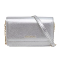 Silver metallic rectangular crossbody bag with fine texture and gold chain strap - Silver