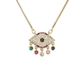 Gold eye pendant necklace with colorful zircons on white background - Full White Zircon Tassel Colorful Evil Eye