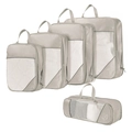 Beige 5-piece waterproof travel organizer set with mesh panels and icon labels - Five-Piece Set / Beige