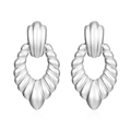 Polished silver textured teardrop earrings in 18K plated stainless steel style - Oval Drop Earrings Steel (MS-433)