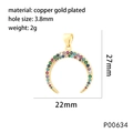Golden crescent moon pendant with colorful zircon inlay for DIY jewelry accessories - P00634-Crescent Moon