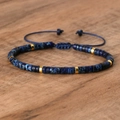Adjustable hand-woven imperial stone bead bracelet in blue with golden spacers - No.44 Dark Blue Imperial