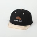 Detailed view of dog embroidery and cute pet text on cotton baby baseball cap - 50cm 1-3 Years / Black (Black Body/Beige Brim)