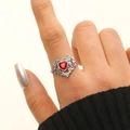 Silver-plated heart ring with red zircon and intricate hollow vine engraving on hand - White Gold (Heart Style)