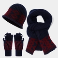 Winterset met marineblauwe muts, sjaal en touchscreen-handschoenen met ruitjespatroon - Marineblauw