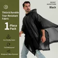 Thickened black EVA reusable raincoat for adults with drawstring hood and snap button design - Black