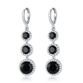 Silver drop earrings with cascading black round stones and clear pavé crystals - Earrings / Black