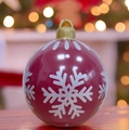 Inflatable burgundy Christmas ball featuring a large white snowflake pattern for outdoor decor - Large Red Snowflake