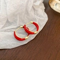 Minimalist red enamel and gold geometric hoop earrings with a polished finish for women - Red Enamel Golden Hoop Earrings (14#)