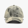 Distressed vintage baseball cap featuring gray and yellow marble wash tie-dye pattern - Adjustable / Green