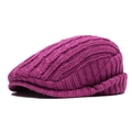 Winter knitted purple ivy flat cap featuring warm cable knit texture and snug fit design - Rose Red