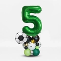 Soccer themed 5th birthday balloon kit with green number and football foil accents - Number 5