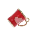 Ciondolo mini tazza rossa con cuore e bordi dorati per creazione gioielli DIY - Rosso