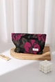 Detailansicht der Vintage-Jacquard-Kosmetiktasche mit edler lila Blumenbestickung - Rechteckiges Jacquard Große Kapazität / Rosarot Groß